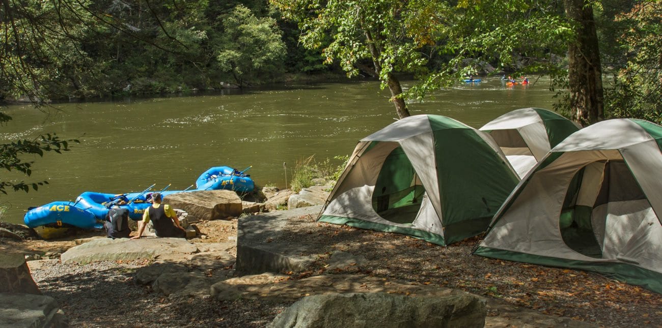 Campsite shop with river