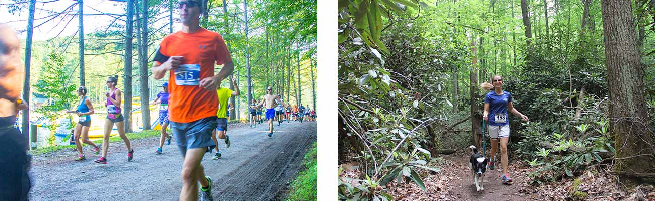 Runners pass ACE Lake while competing in the Wonderland Mountain Challenge trail run at ACE Adventure Resort.