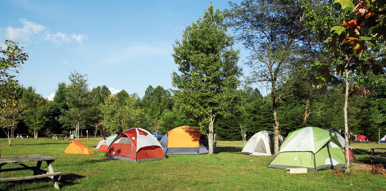 Tents prepared at the campsite on the mountain top campground at ACE Adventure Resort in West Virginia.