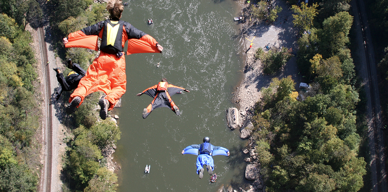 BASE jumping in squirrel suits on Bridge Day in Fayetteville, West Virginia.