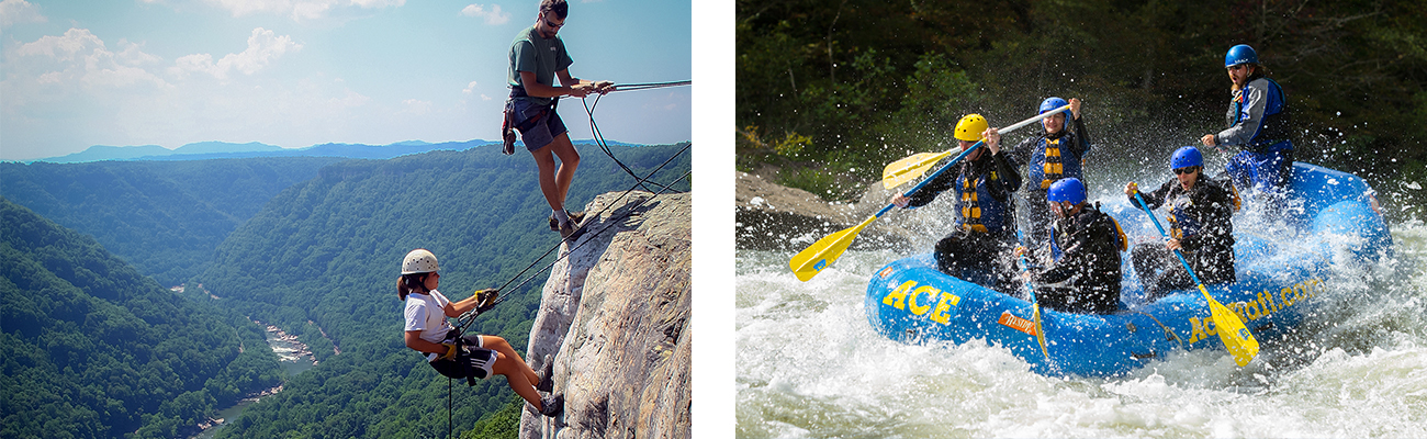 Rappelling and fall Gauley season whitewater rafting with ACE Adventure Resort in the New River Gorge in West Virginia.