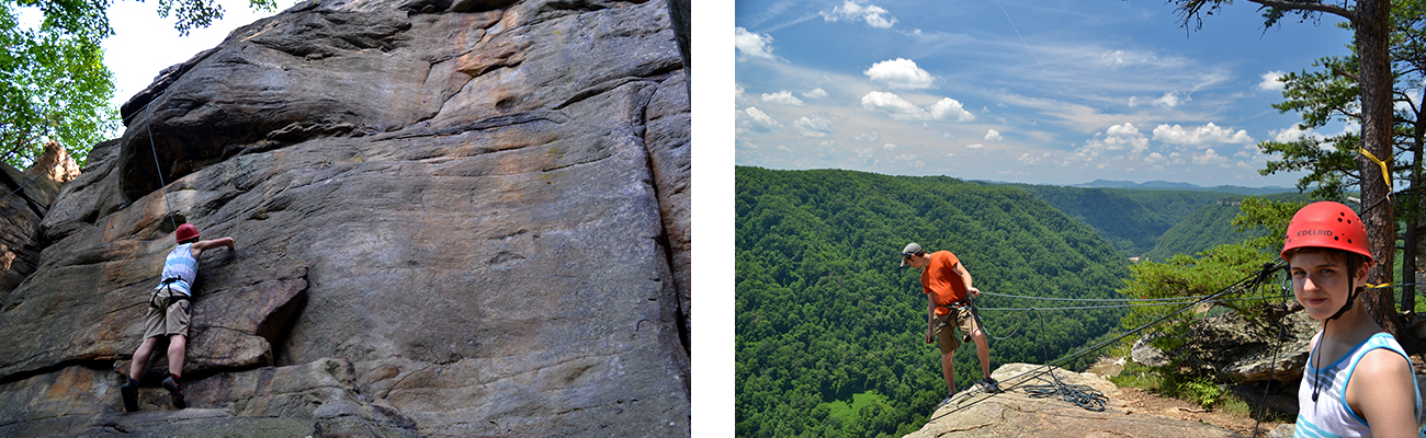 Rock climbing in the Lower New River Gorge with ACE Adventure Resort in West Virginia.