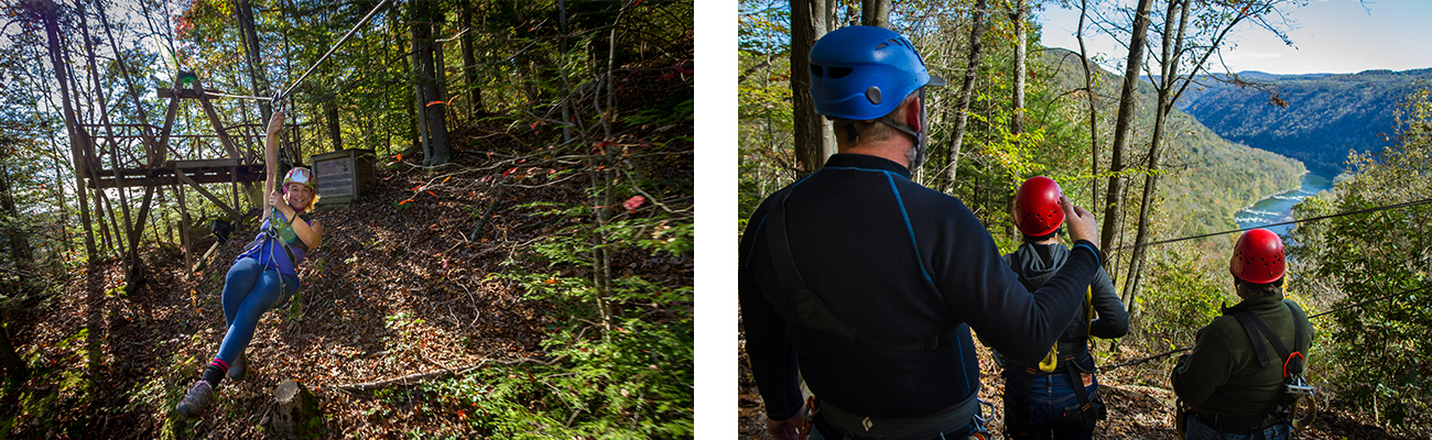 Fall zip lining in the New River Gorge with ACE Adventure Resort in West Virginia.