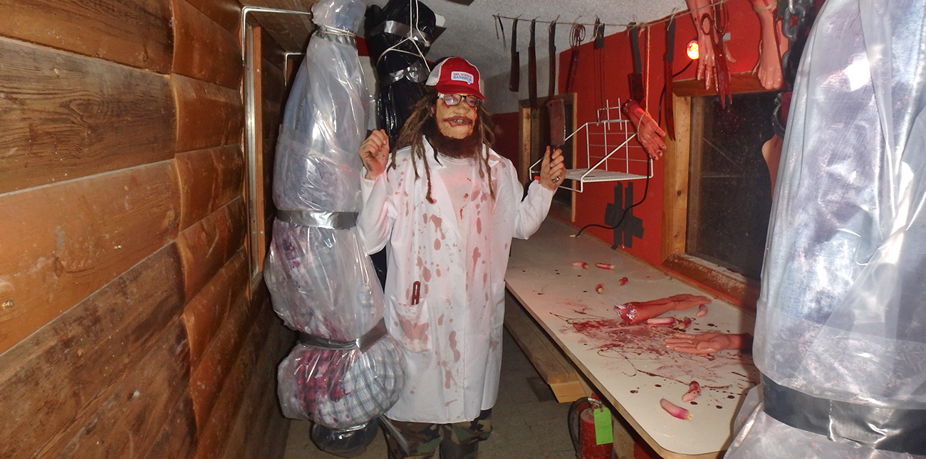 A haunted house actor in character behind the scenes of Nightmare in the Gorge at ACE Adventure Resort in West Virginia.