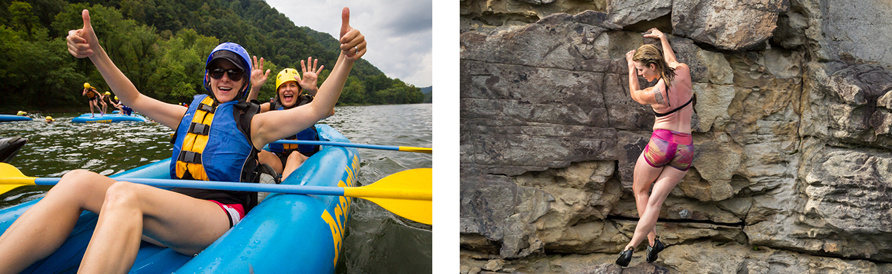 West Virginia adventures whitewater rafting and climbing at Summersville Lake on guided tours with ACE Adventure Resort.