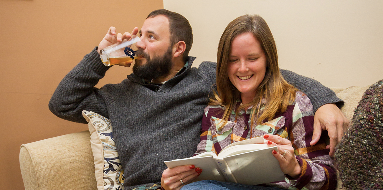 A couple enjoy the winter weekend cabin special at ACE Adventure Resort in the New River Gorge, West Virginia.