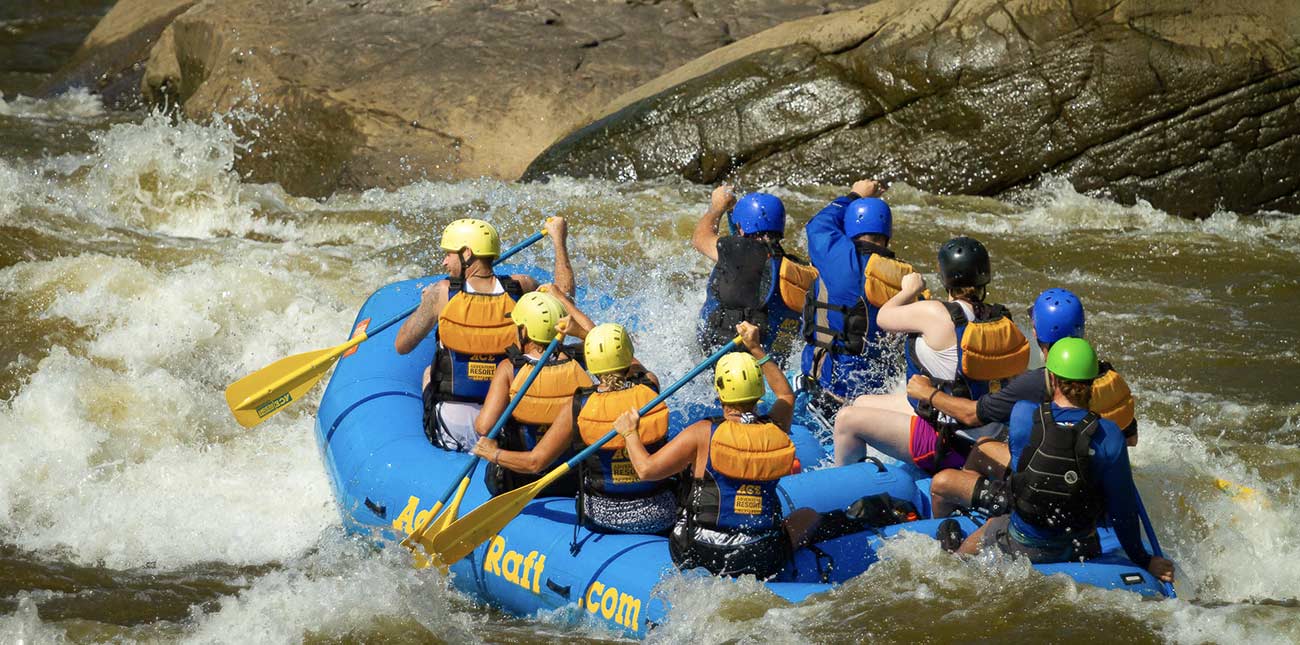 A raft enters Backbender, one of the biggest hits on the Gauley River, on a guided tour with ACE Adventure Resort in West Virginia.