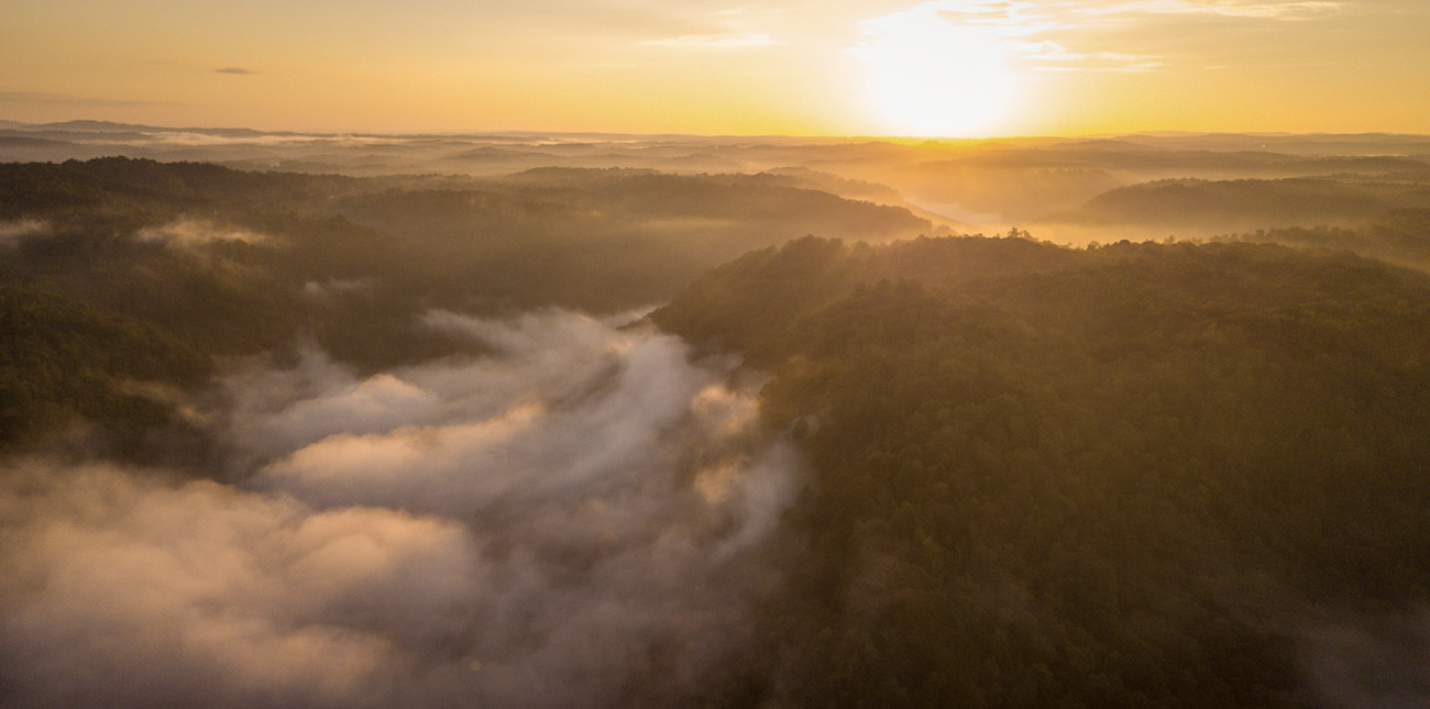 A sunrise over the Upper Gauley River before a rafting trip in West Virginia.