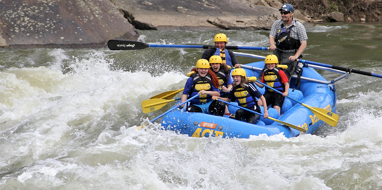 Whitewater rafting trips for girls over 12 years old include a challenge on the Lower New River with lunch served riverside, in the New River Gorge with ACE Adventure Resort.