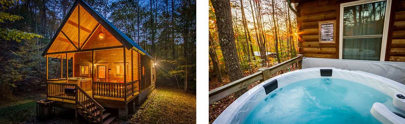 Cabins with hot tubs available for rent at winter discount at ACE Adventure Resort in Southern West Virginia.