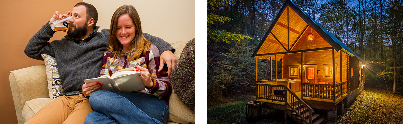 Inside a cozy cabin and Aspen Lodge cabin, two New River Gorge cabins available to rent at ACE Adventure Resort.