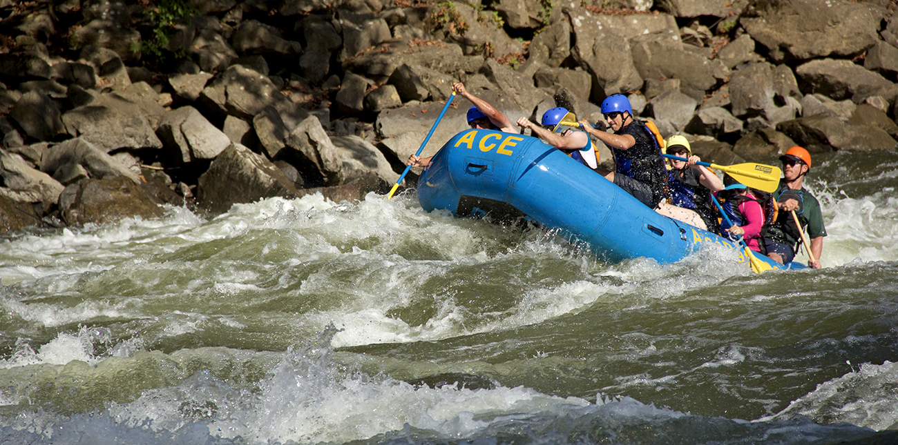 Whitewater rafting the Lower New River, after putting in at Cunard, next to the New River Gorge Southside Trail in Southern West Virginia.