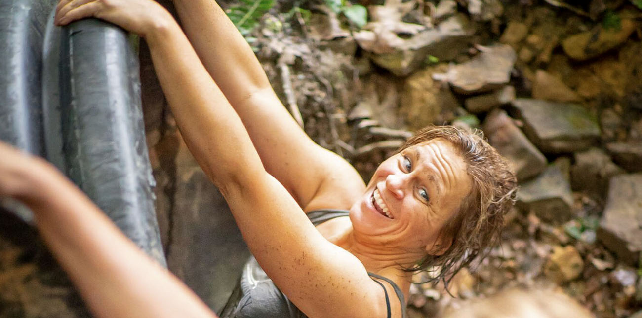 Gritty Chix try the new tube slides during the 2018 Gritty Chix Mud Run at ACE Adventure Resort in the New River Gorge, West Virginia.