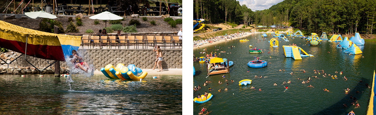 The wet willie slide and overhead view of Wonderland Waterpark at ACE Adventure Resort in Southern West Virginia.