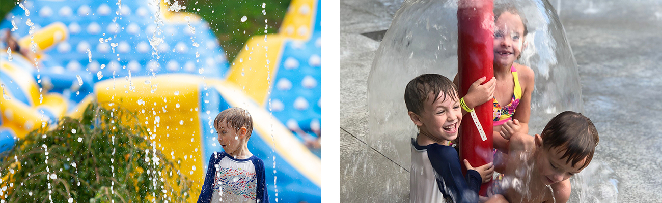 Playing on the Splash Pad at the Water Park on ACE Lake at ACE Adventure Resort