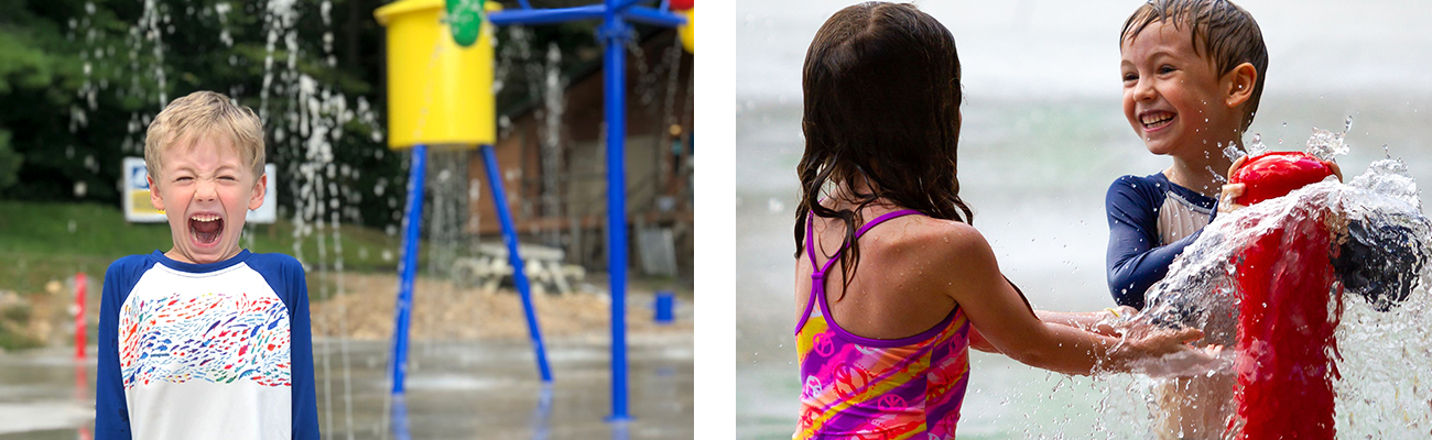 Kids playing on the splash pad at Wonderland Waterpark at ACE.