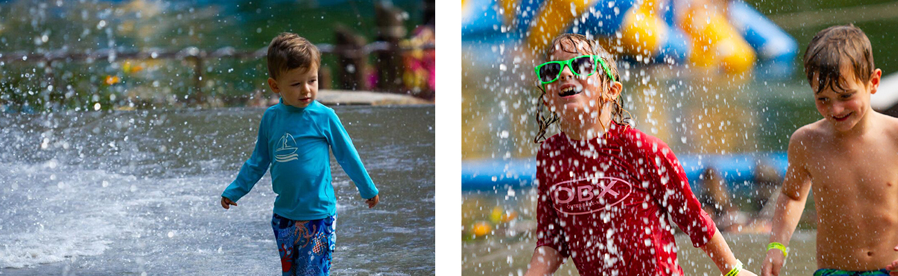 Younger kids playing on the splash pad at Wonderland Waterpark at ACE Adventure Resort.