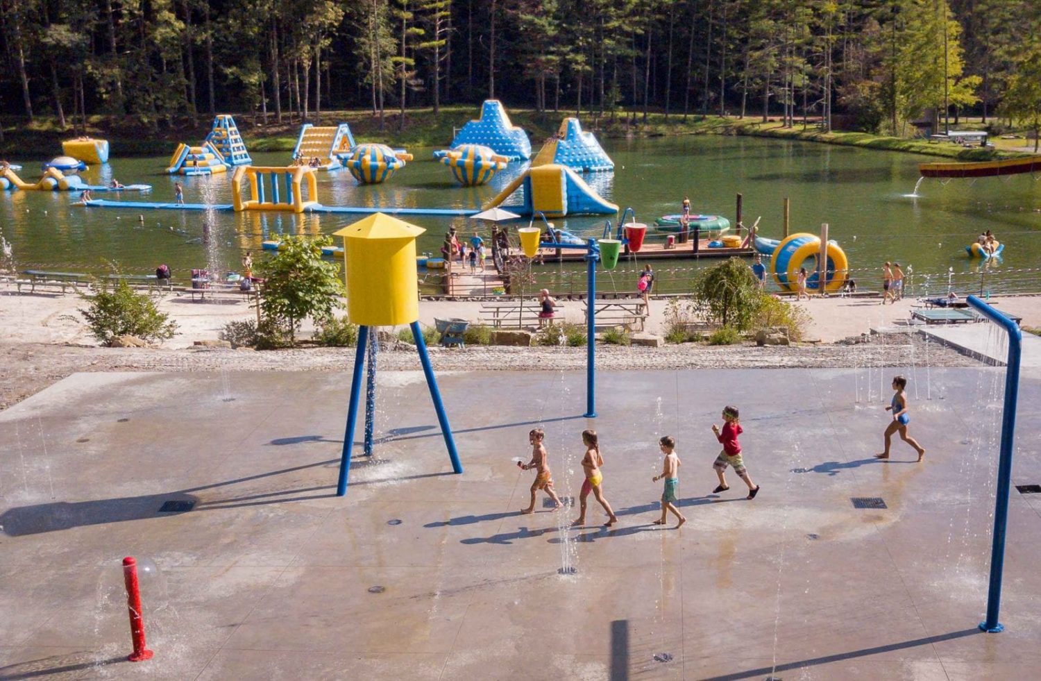 An aerial view of the splash pad at ACE Adventure Resorts water park in west virginia.