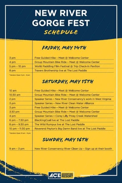 Schedule for New River Gorge Festival
