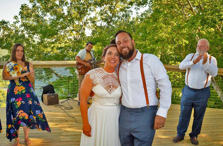 Couple celebrating wedding ceremony