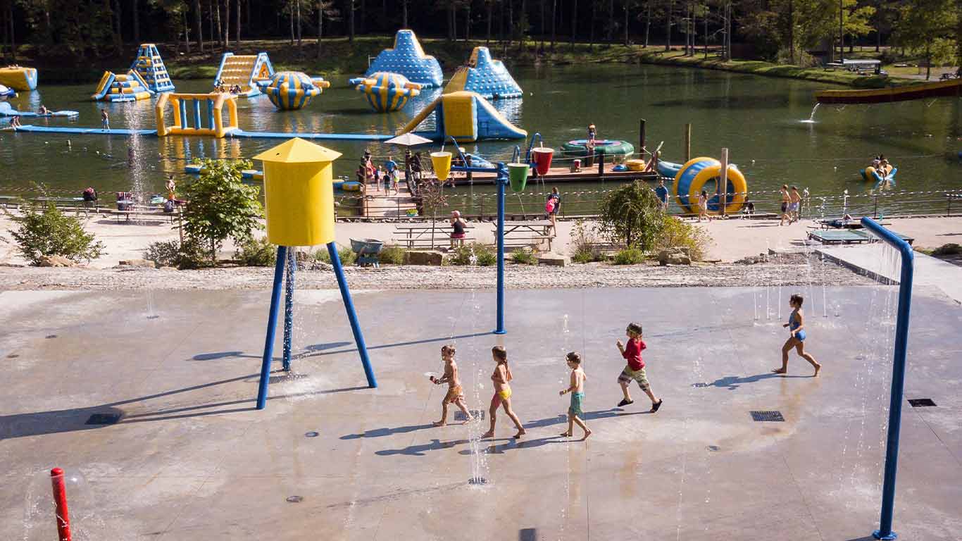 Children playing on the splash pad