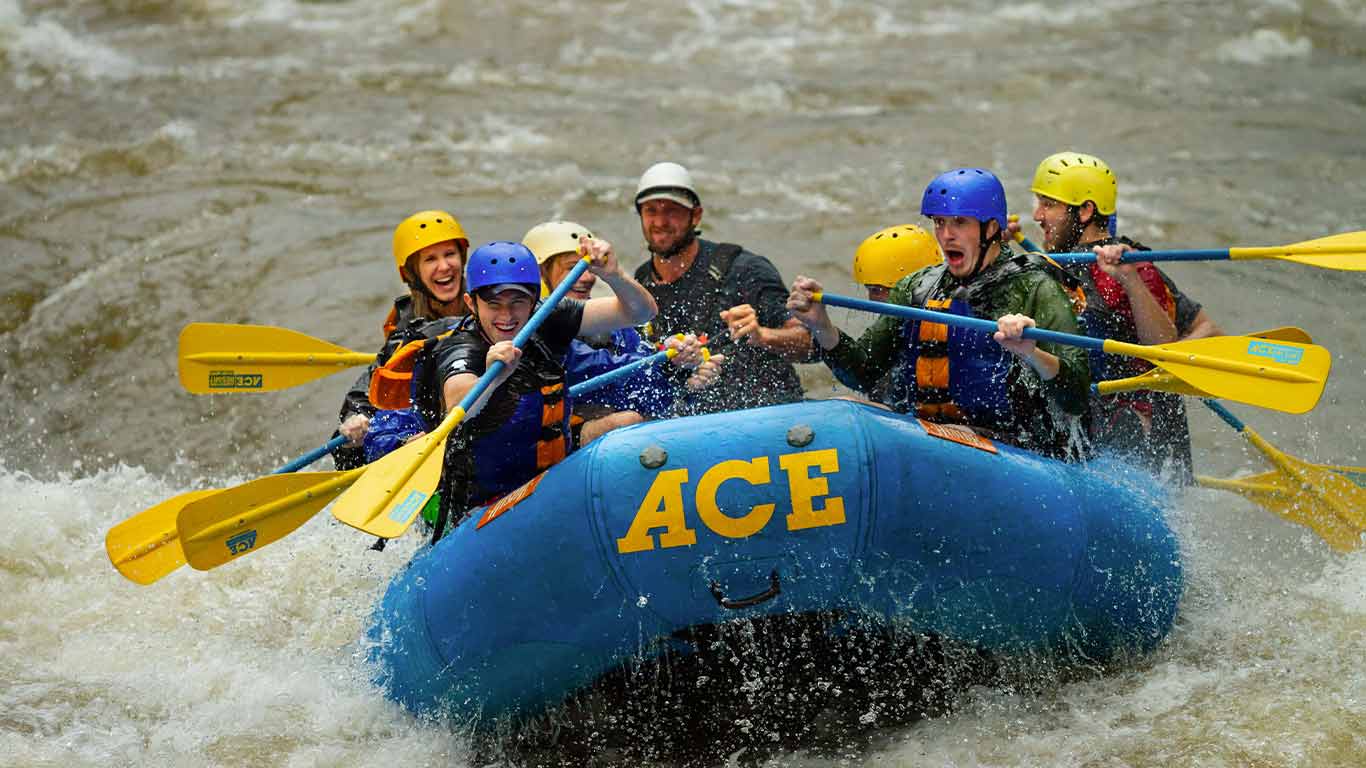 Group enjoying a rafting trip with ACE Adventure Resort