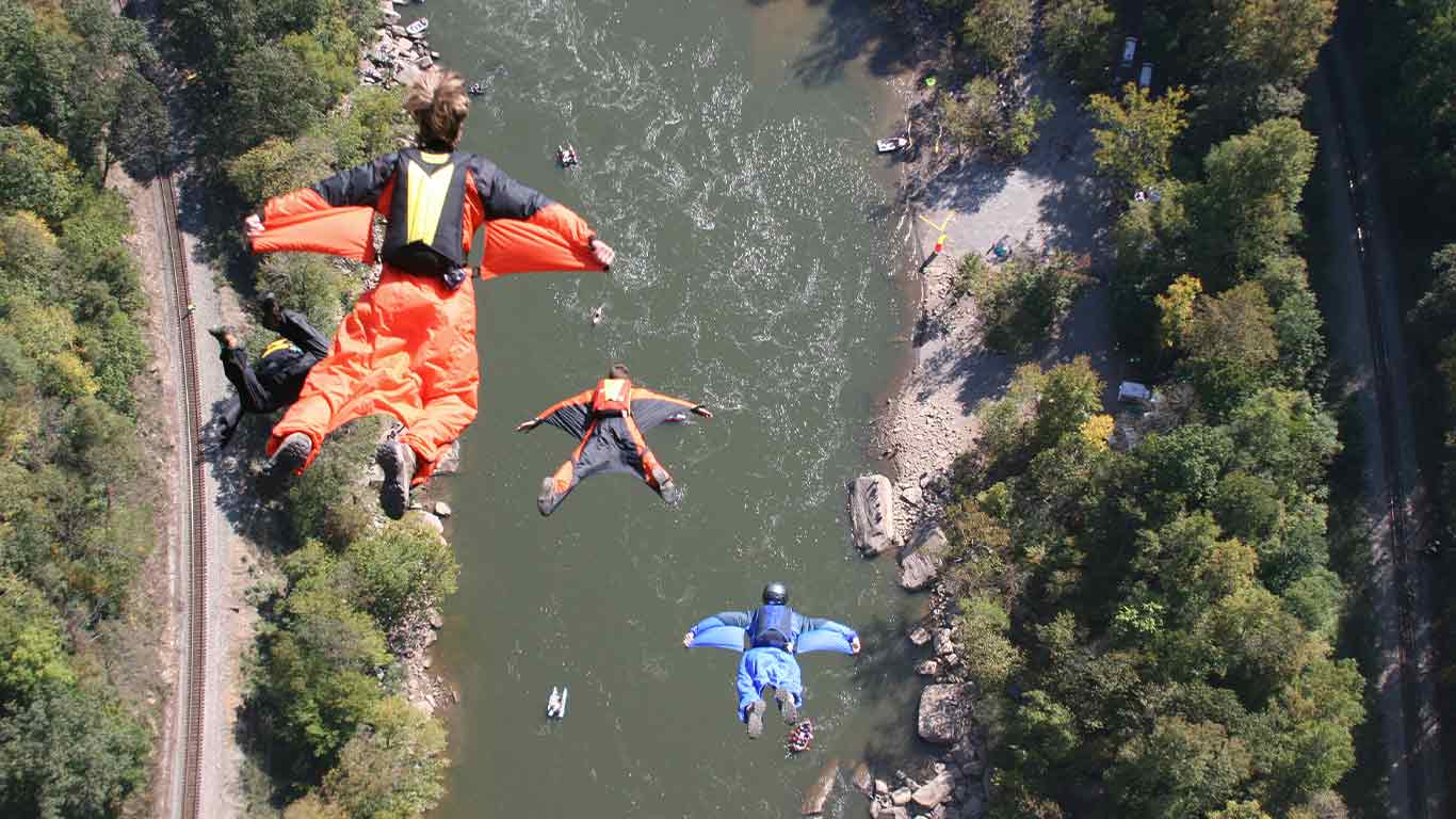 Photo of base jumpers on Bridge Day