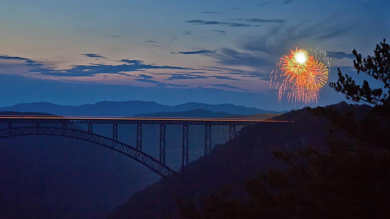 New River Gorge Bridge with the sunset