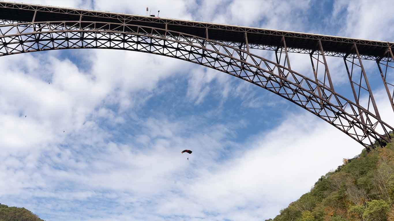 New River Gorge Bridge and base jumper