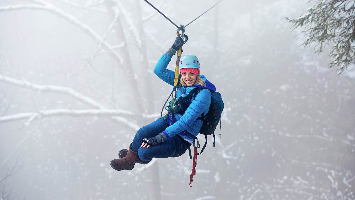 Zip lining at ACE Adventure Resort on Valentine's Day Weekend