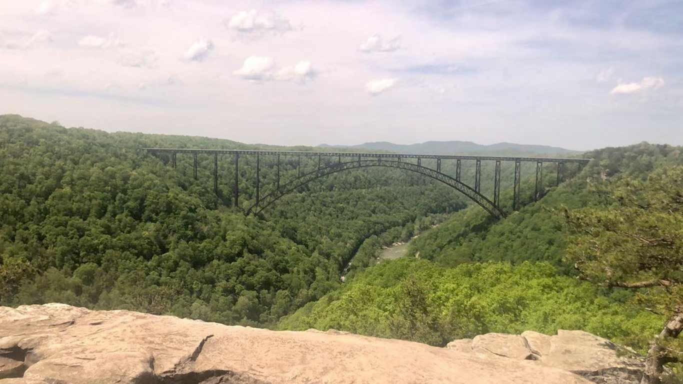 New River Gorge Bridge from trailhead at Long Point Trail