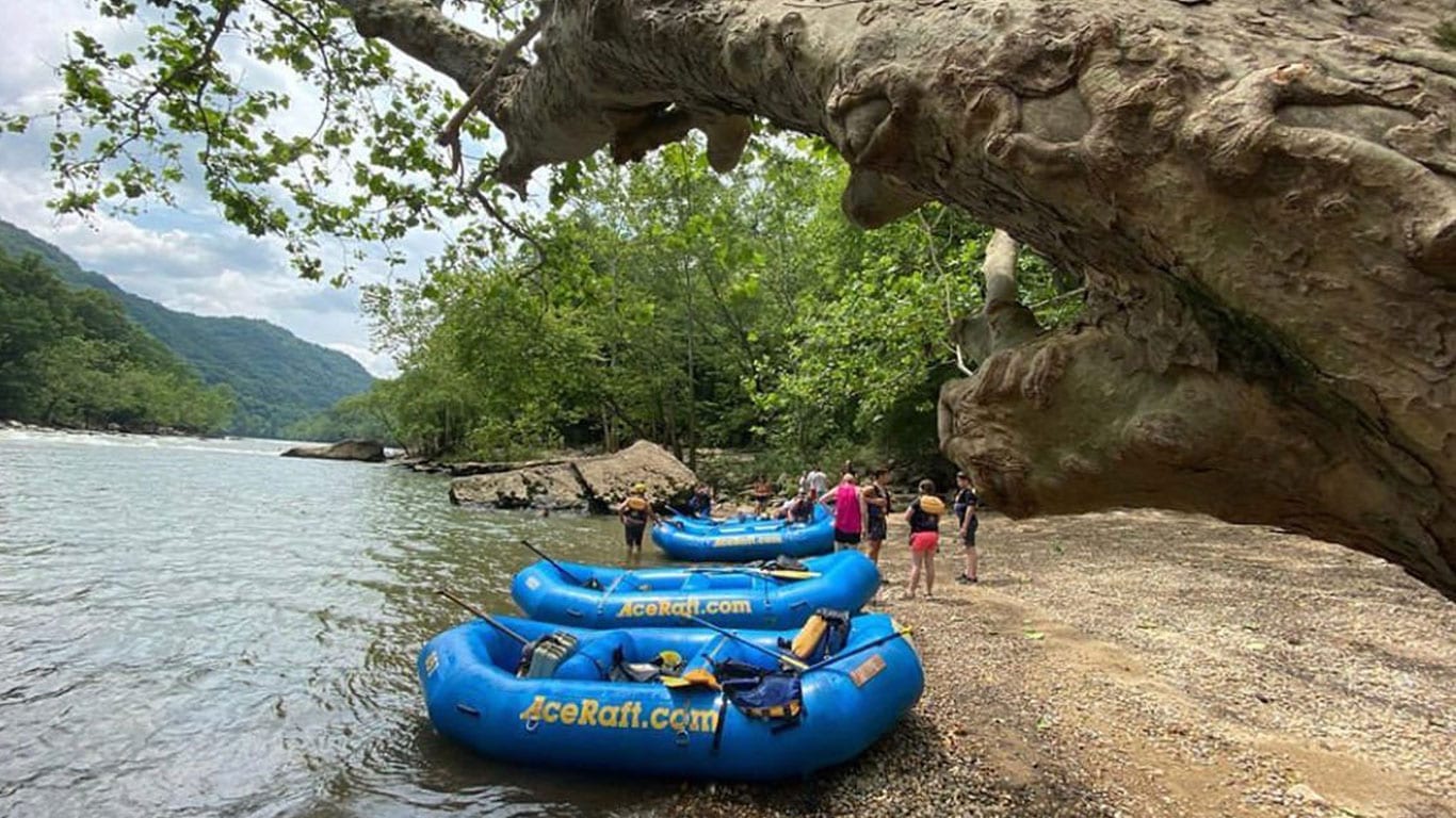 Boats on shore for New River Gorge Festival