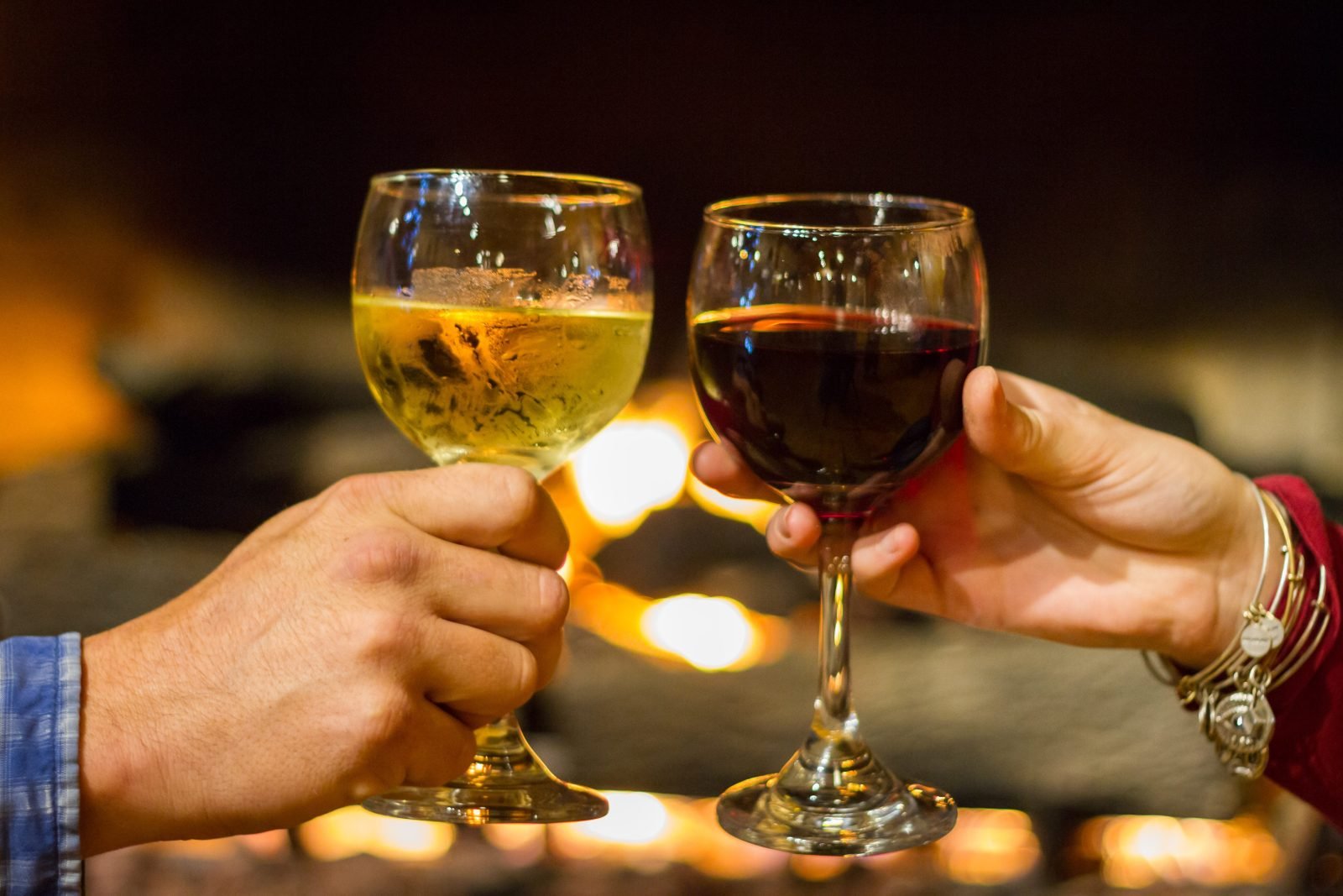 Couple toasting at valentine's Day wine dinner