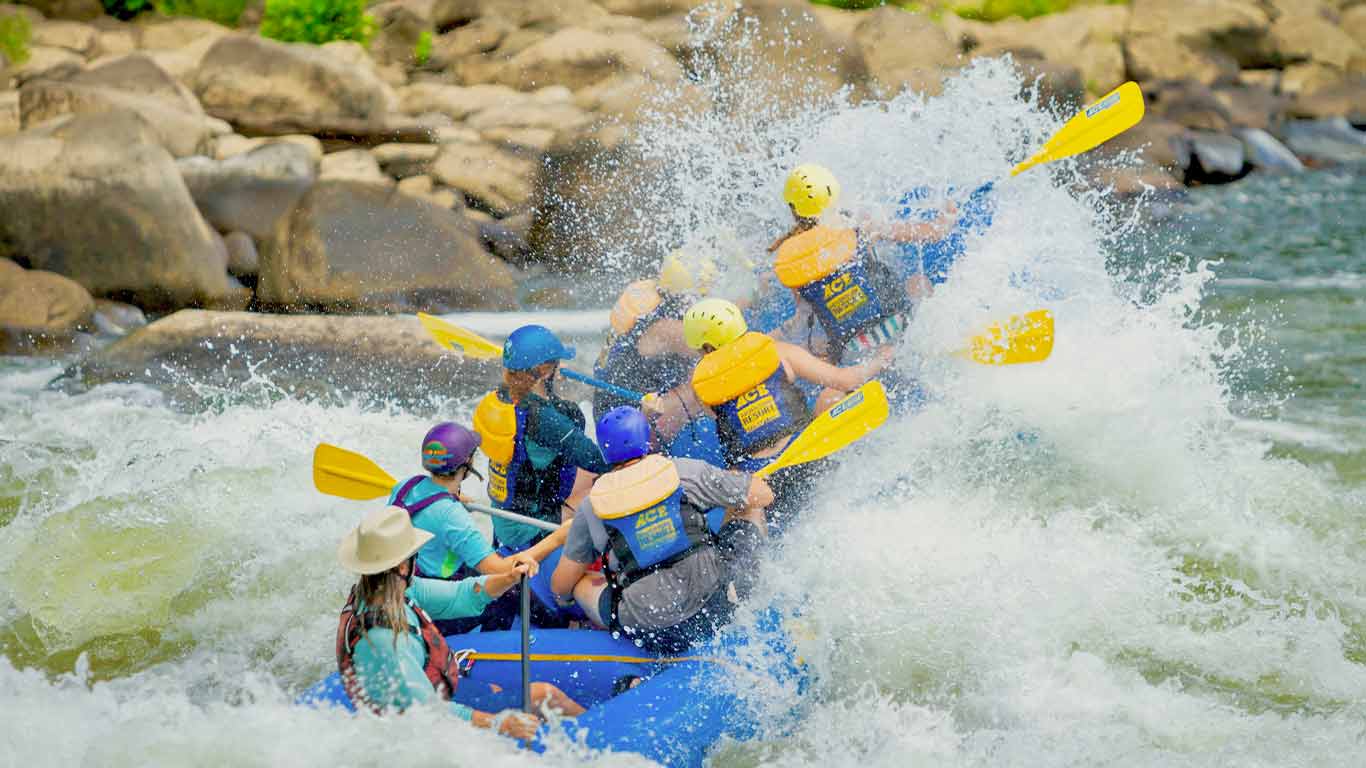 Group whitewater rafting on the Lower New