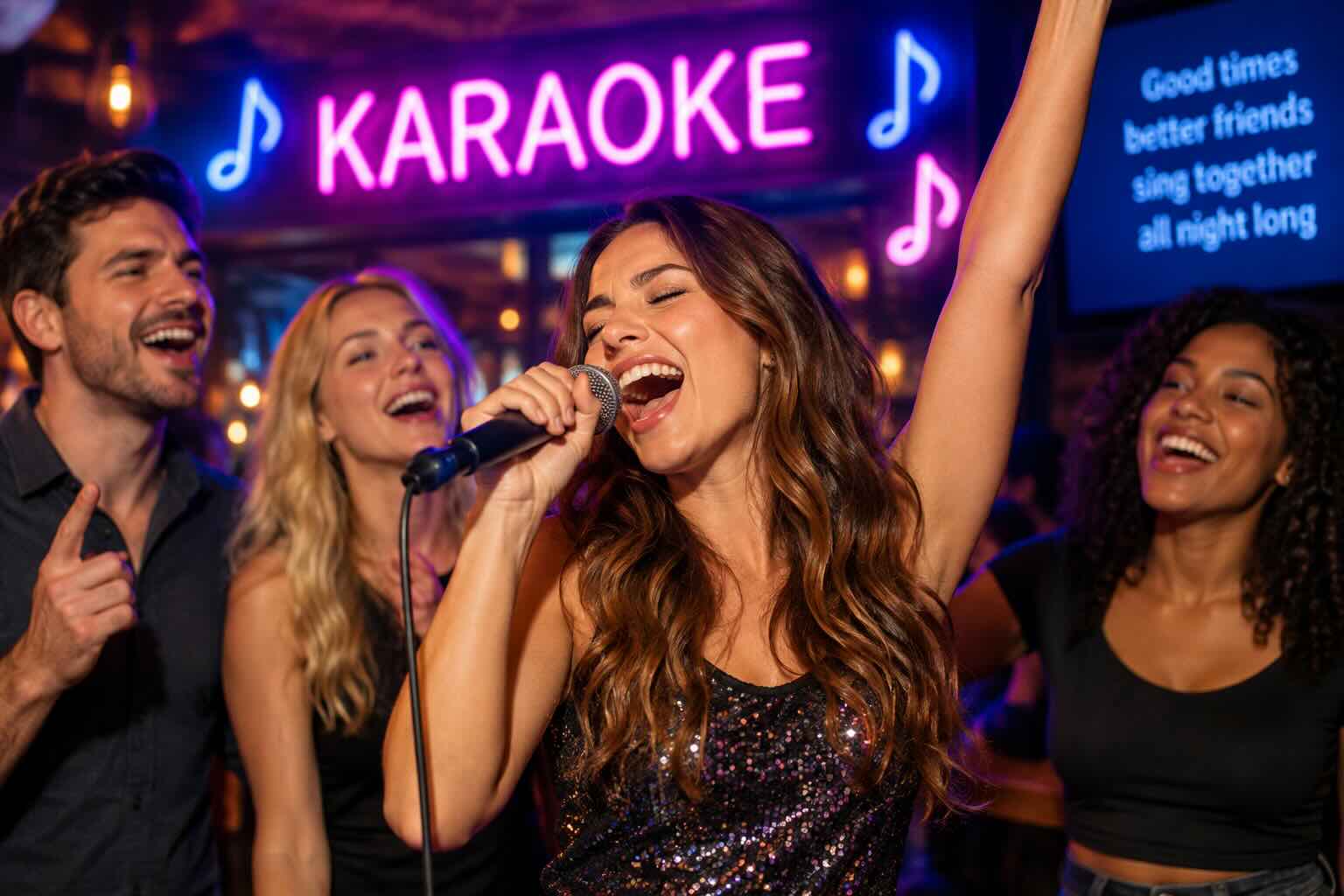 girls singing karaoke